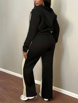 Colorblock Cropped Hoodie and Wide-Leg Pants Set image 5