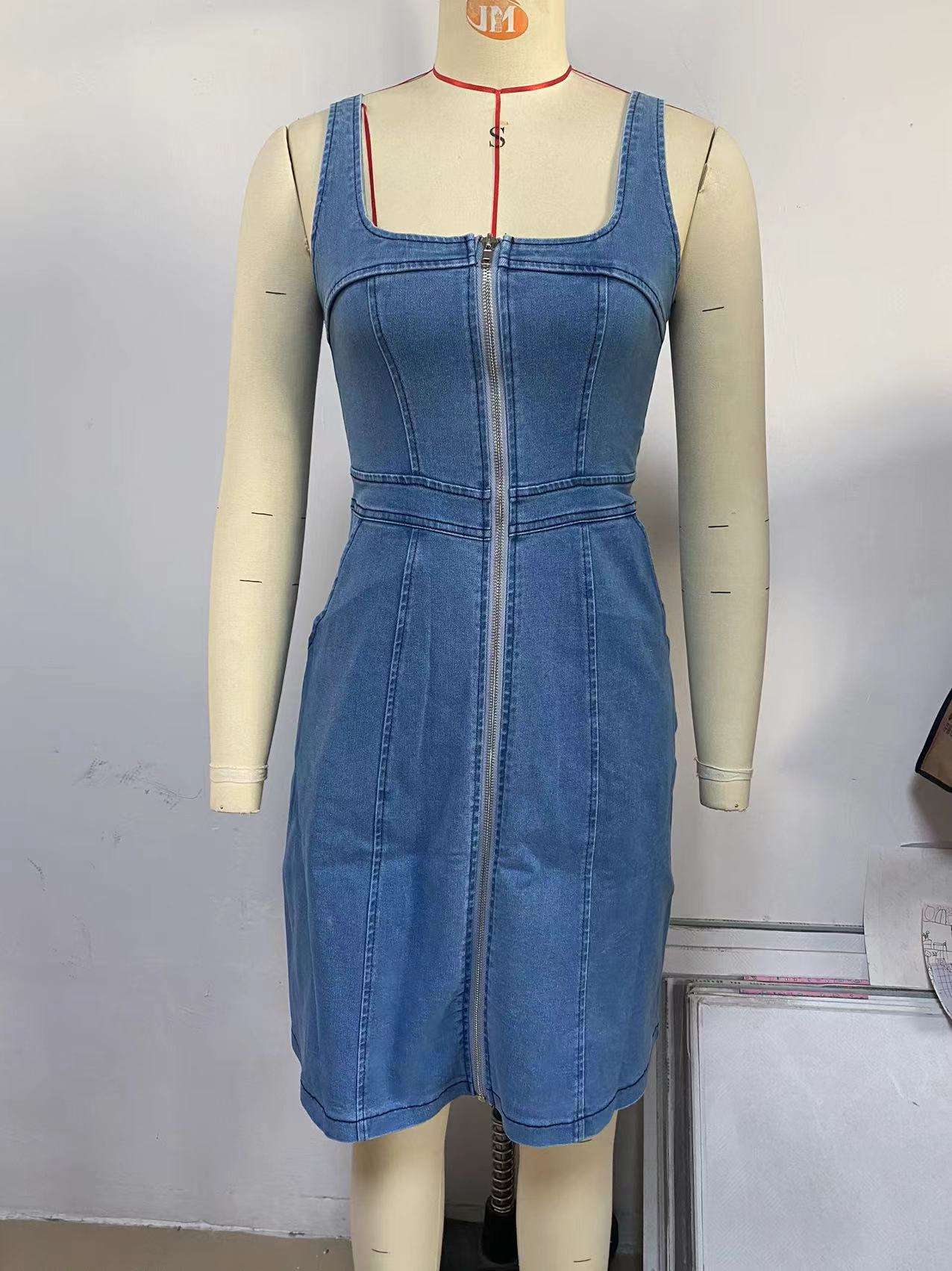 Front-Zip Sleeveless Denim Mini Dress image 4