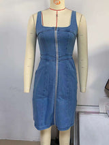 Front-Zip Sleeveless Denim Mini Dress image 4