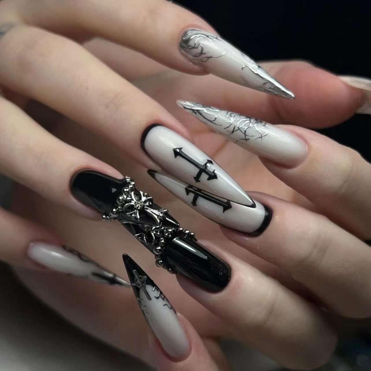 Gothic Stiletto Nail Art - Free Size, Multi Black image