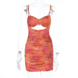 Butterfly Print Cut-Out Bodycon Dress - S, Orange image