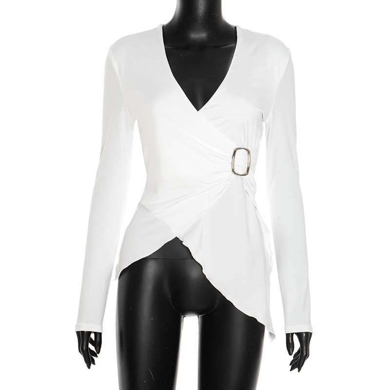 Wrap-Style Long Sleeve Top with Buckle Detail image 2