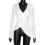 Wrap-Style Long Sleeve Top with Buckle Detail image 2