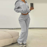 Hooded Long Sleeves Sweatshirt With Trouser - M, Grey image