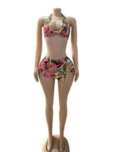 Tropical Print Halter Bikini Set with Skirt image 2