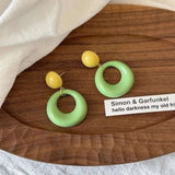 Colorful Retro Hoop Earrings Set - Free Size, Green image