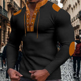 Waffle Pullover Long Sleeve Lace Up Band Collar image 3