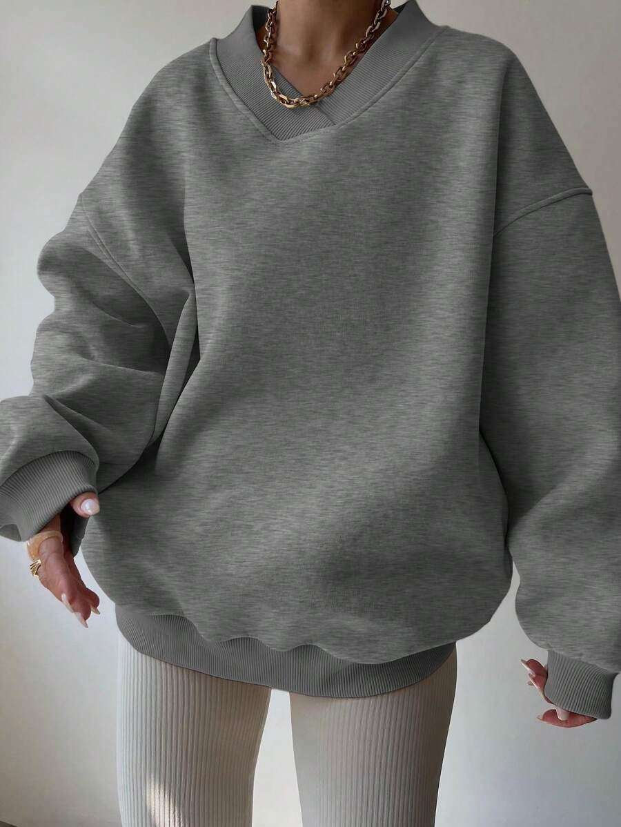 Crewneck Sweatshirt with Ribbed Details - L, Grey image