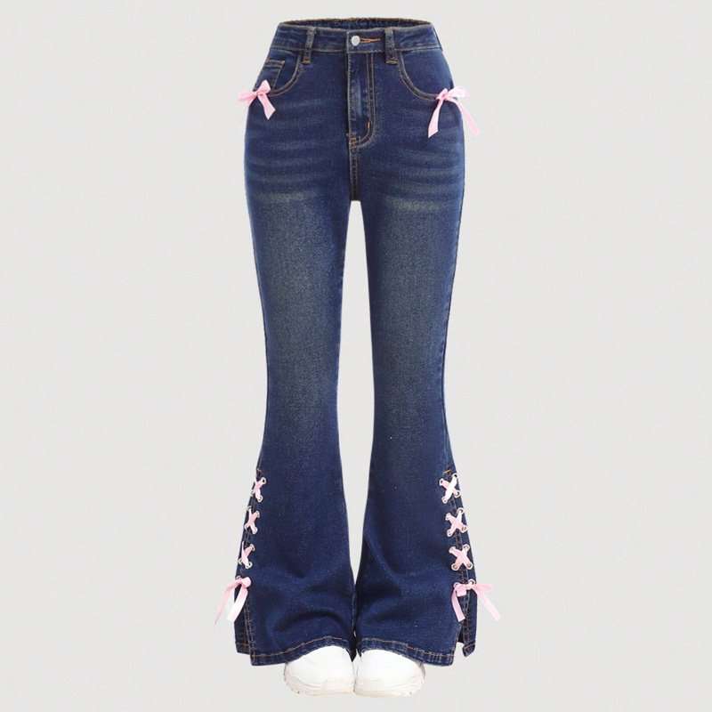 Flared Jeans with Bow & Lace-Up Detail image 2