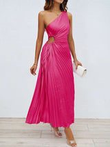 One-Shoulder Pleated Midi Dress image 4