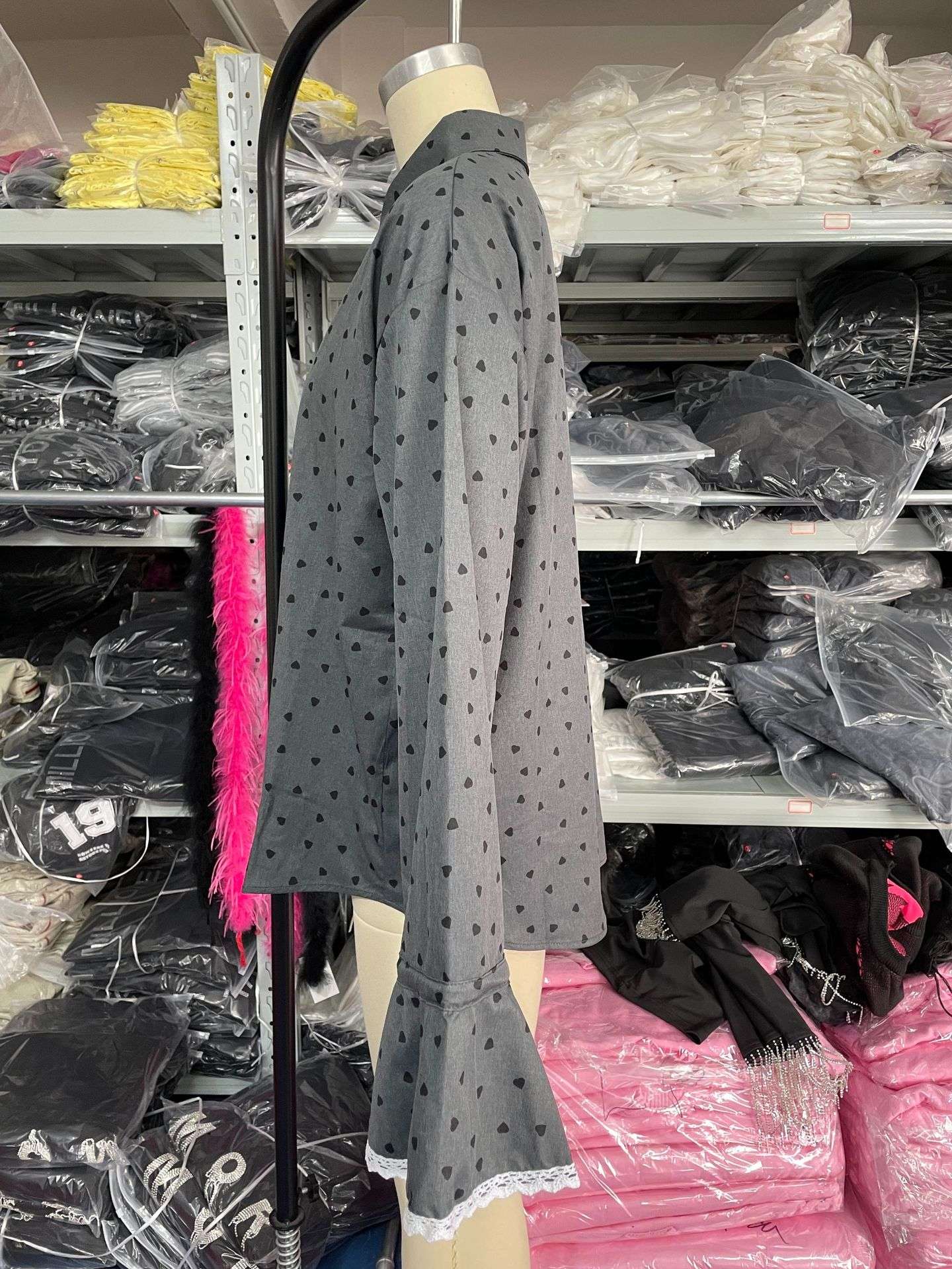 Heart Print Button-Up Top with Lace Trim image 5