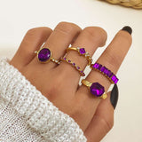 Crystal Ring Set Biker Jewelry - Free Size, Purple image