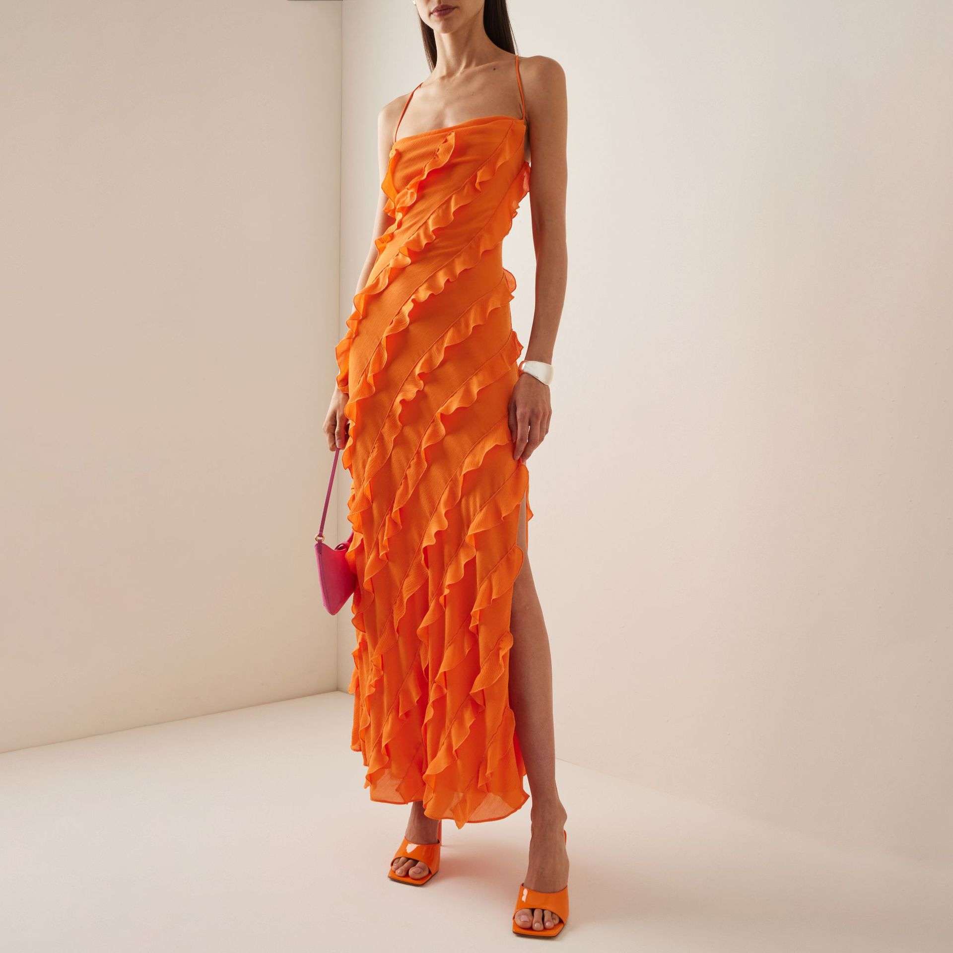Vibrant Orange Ruffled Maxi Dress image 1