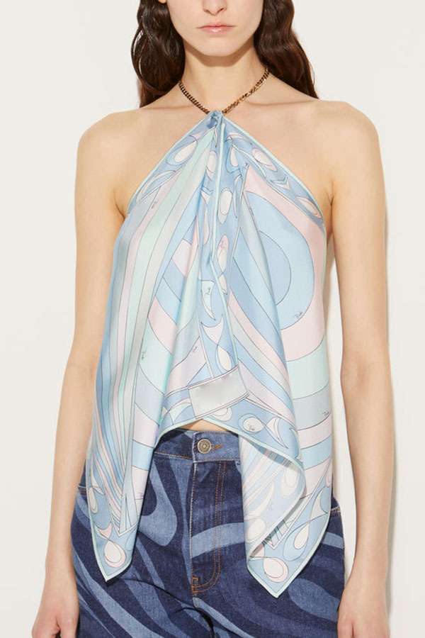 Vibrant Abstract Halter Neck Top - M, Blue image