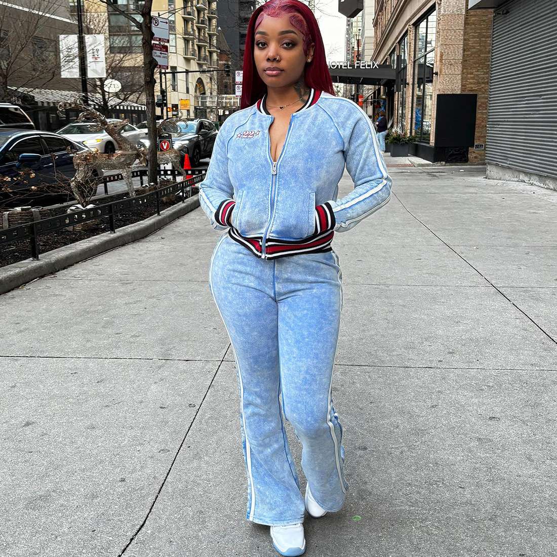 Track Suit with Striped Ribbed Cuffs image 1