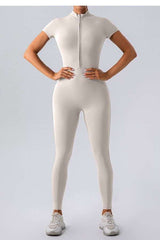 Short-Sleeve Athletic Jumpsuit with Front Zip image 1
