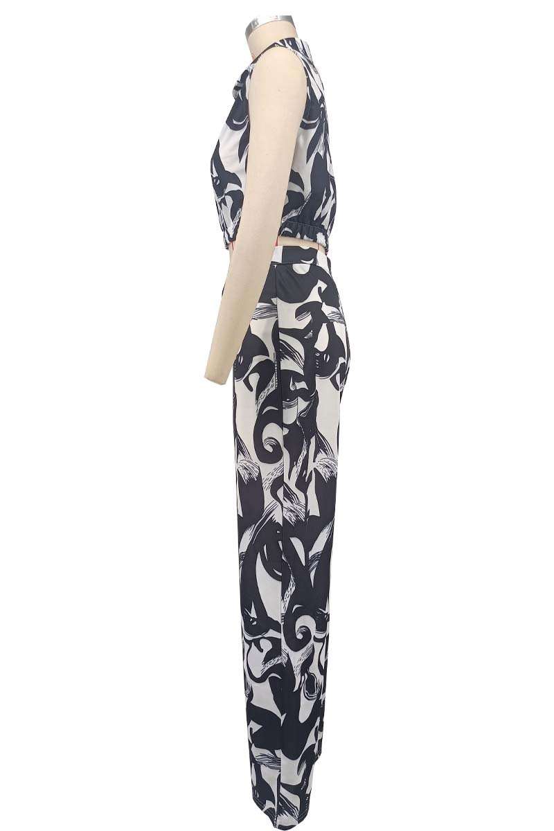 Abstract Print Sleeveless Top with Wide-Leg Pants image 5