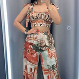 Abstract Print Crop Top & Wide-Leg Pants image 2