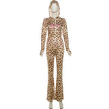 Leopard Print Hooded Crop Tops Pants Set image 4