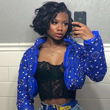 Puffer Jacket Reversible  Short Down Coat - L, Blue image