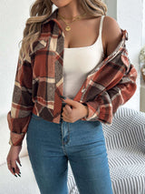 Plaid Button-Up Jacket - M, Brown image