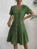 Button-Front Ruffle Hem Dress image 1