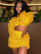 Yellow Cropped Set with Pleated Mini Skirt image 2