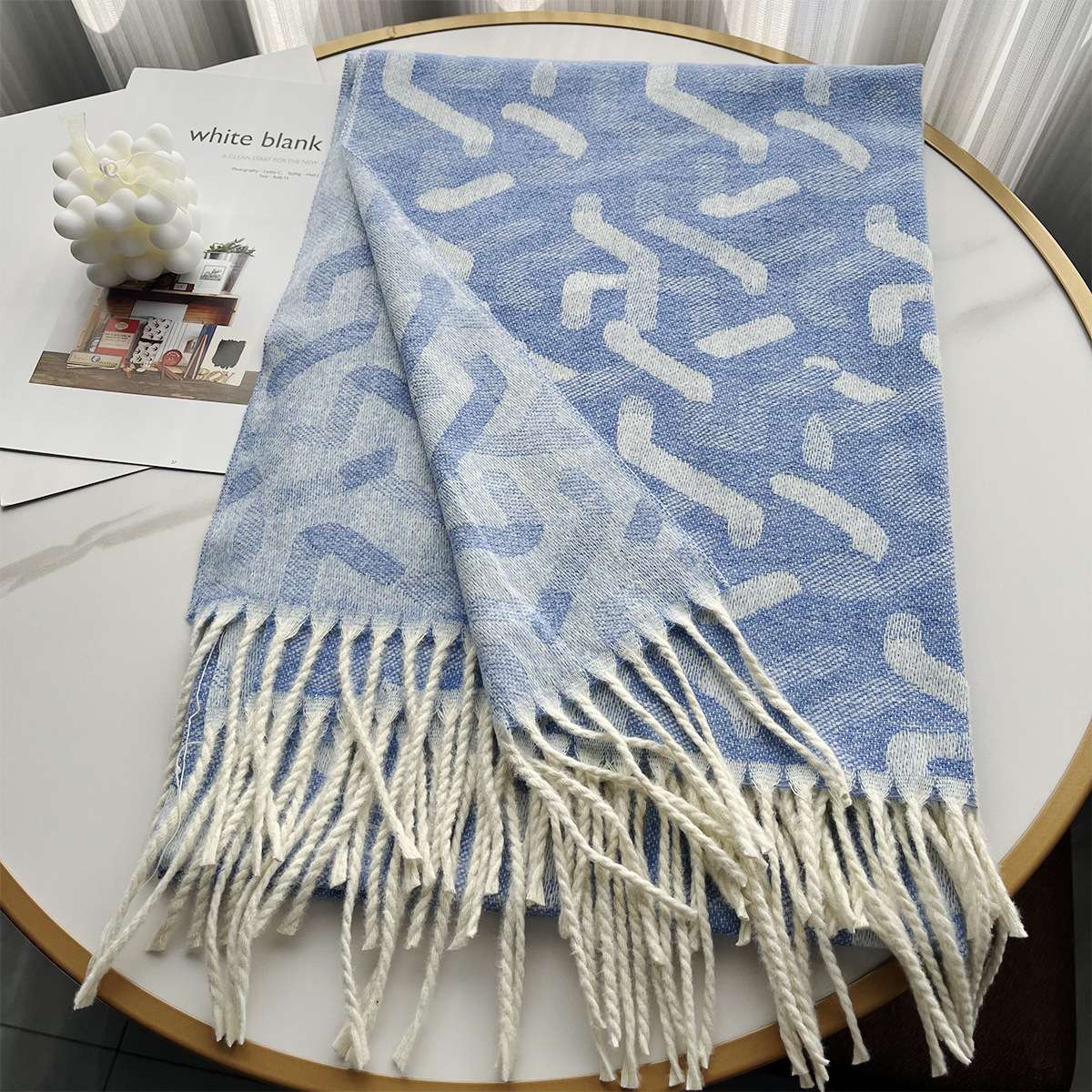 Winter Fashion Luxury Shawl with fringes - Free Size, Crystal Blue image