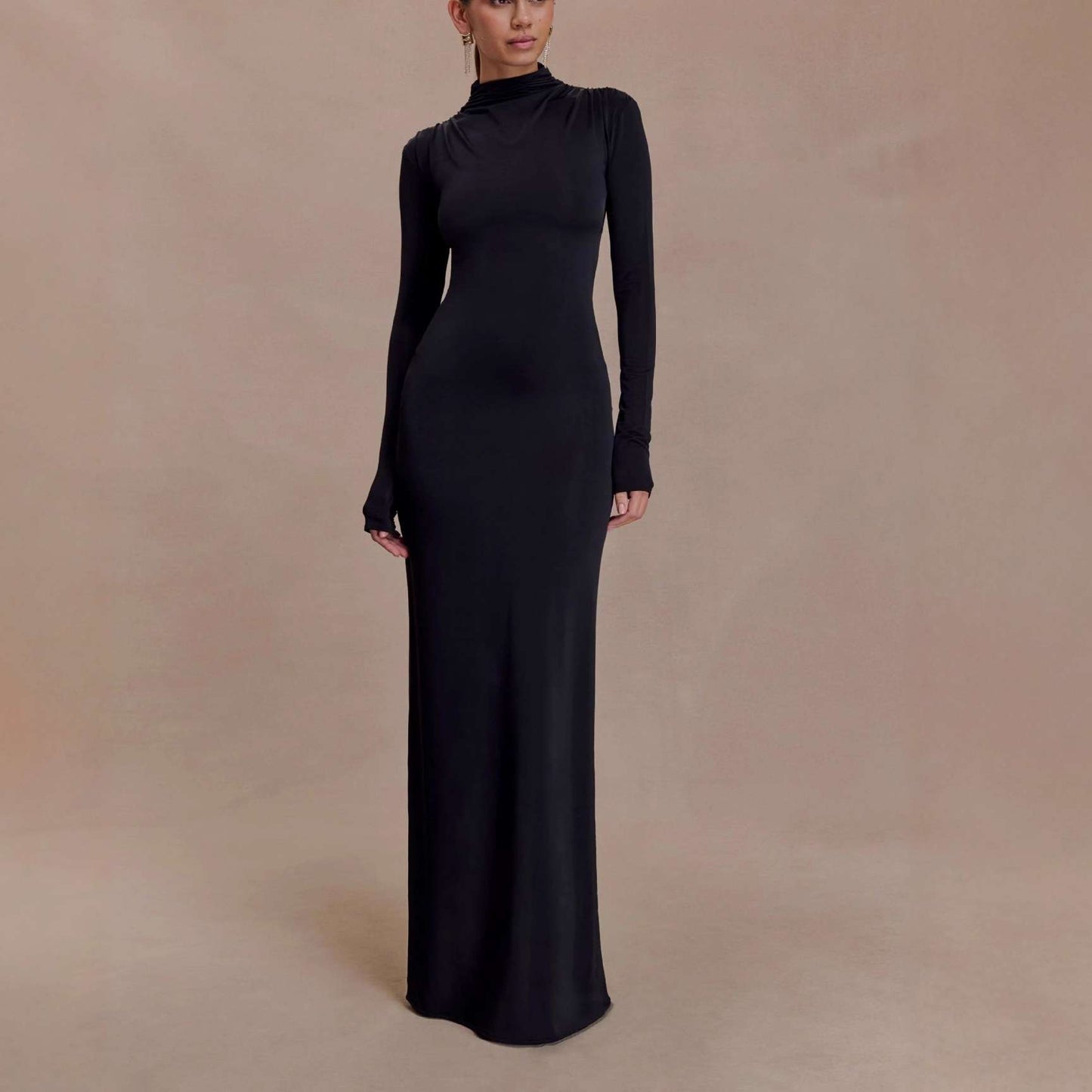 Long-Sleeve Maxi Dress with Turtleneck image 1