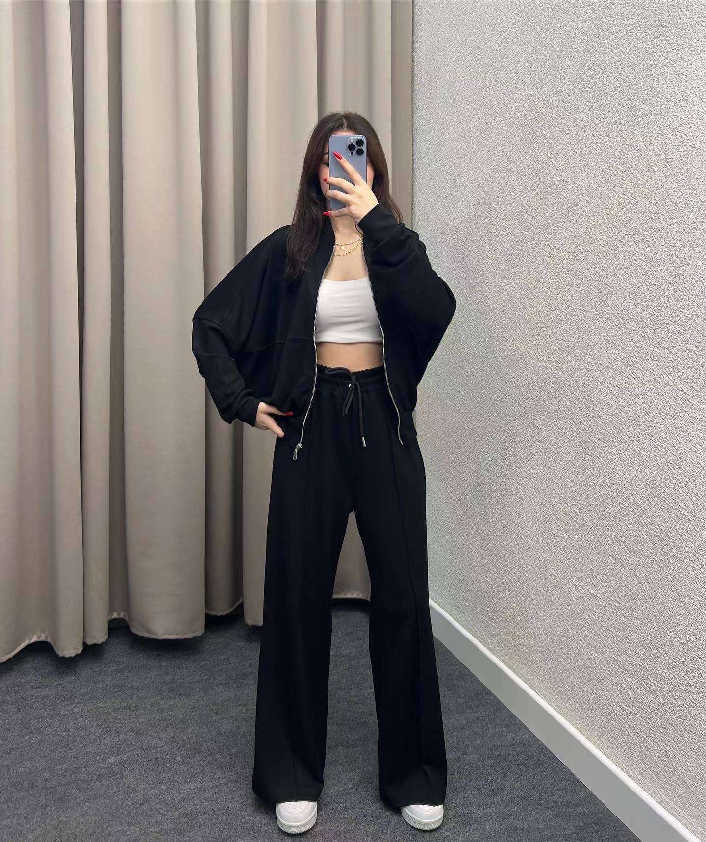 Bomber Jacket & Trousers Co-ord Set - L, Black image