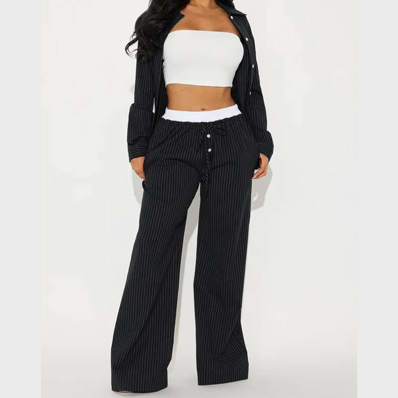 Striped Two Pieces Set - M, Black image