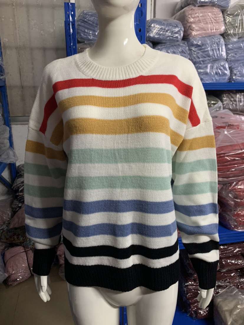 Rainbow Striped Knit Sweater - L, Beige image