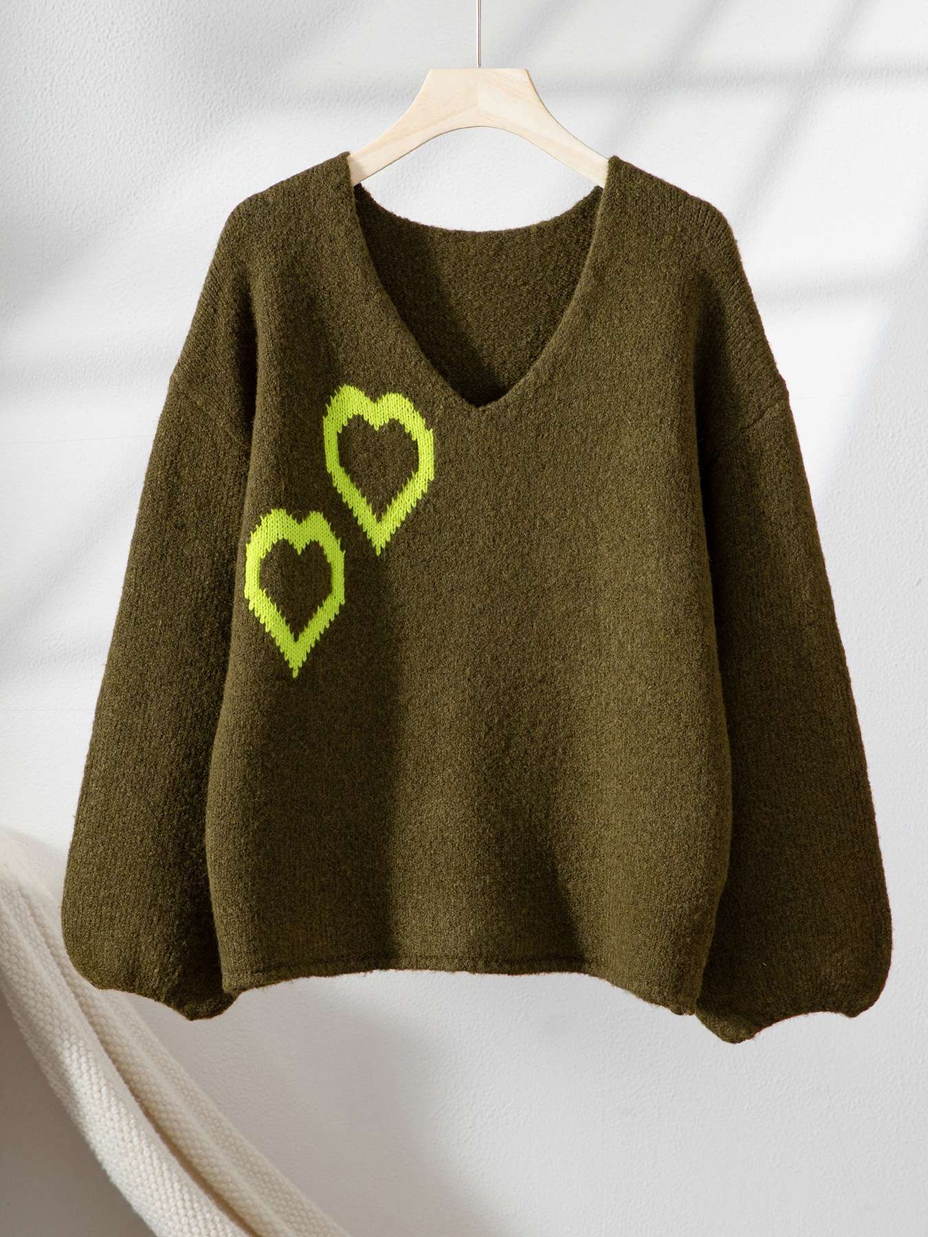 Cozy Knit Sweater with Neon Heart Embroidery image 5
