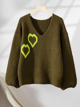 Cozy Knit Sweater with Neon Heart Embroidery image 5