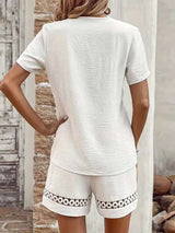 Elegan V-Neck Lace Trim Top & Shorts Set image 2