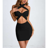 Cut-Out Halter Mini Dress - S, Black image