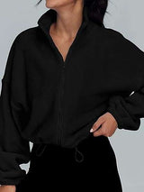 Zip Up Oversized Sweatshirts - XL, Black image