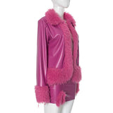 Fluff Lapel Coats Split Hem Skirt Set image 2