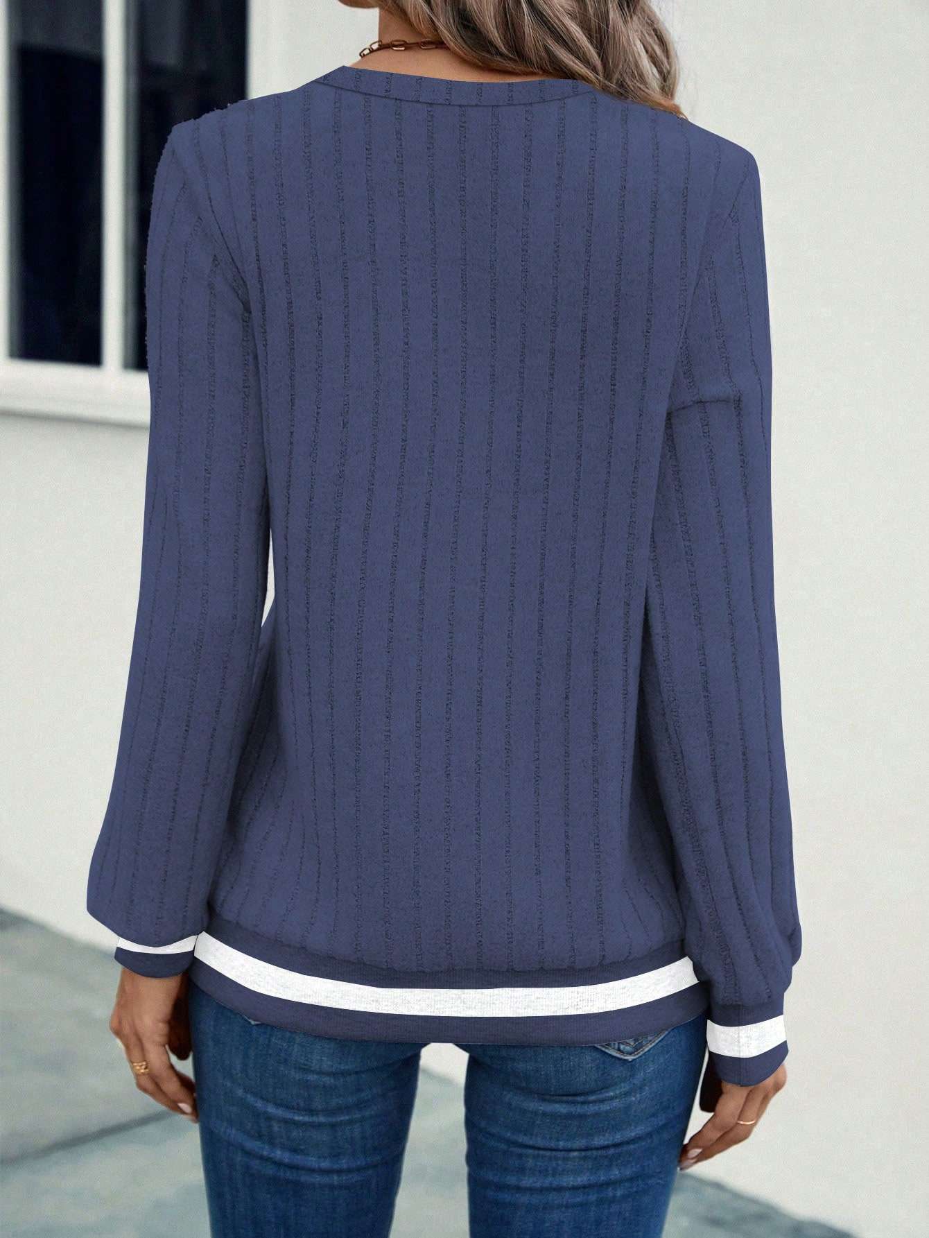 Striped Crew Neck Sweater with Detail image 6