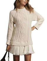 Cable Knit Sweater Dresswith Pleated Hem image 7
