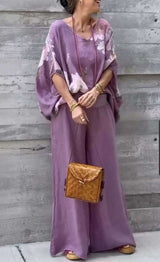 Floral Kimono Top & Wide-Leg Pants Set image 0