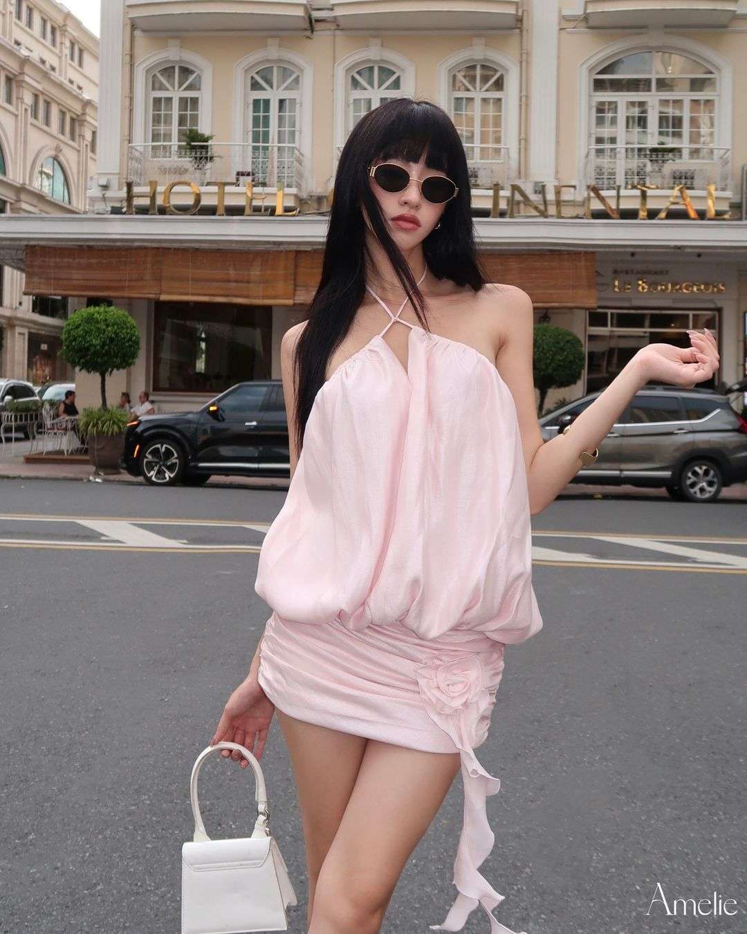 Halter Mini Dress with Bubble & floral Detail image 1