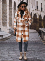 Casual Faux Shearling Midi Long Plaid Shirt Coats image 0
