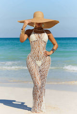 Sunset Wave Crochet Maxi Dress - S, White image