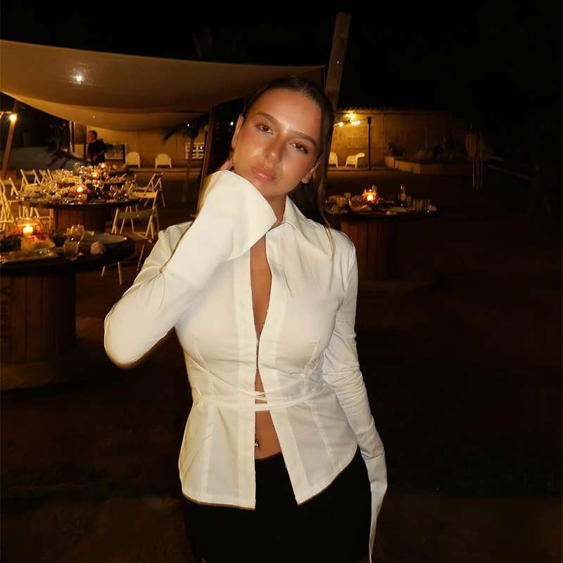 Long-Sleeve Wrap Waist Peplum Blouse - M, Light Yellow image