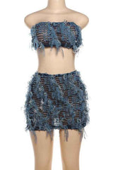 Ruffled Mesh Off Shoulder Crop Top Two Piece Mini Skirt image 5