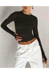 Solid Slim Fit Round Neck Crop Top - L, Black image