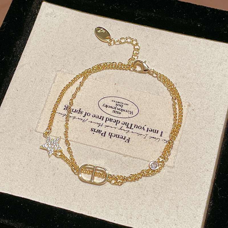 Double Chain Star & Crystal Charm Bracelet image 2