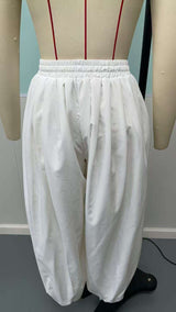 White Drawstring Wide-Leg Pants image 3