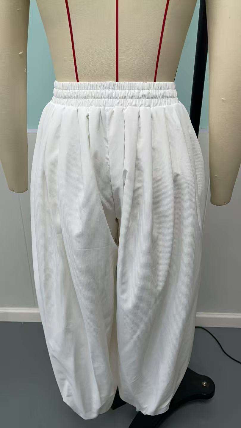 White Drawstring Wide-Leg Pants image 3